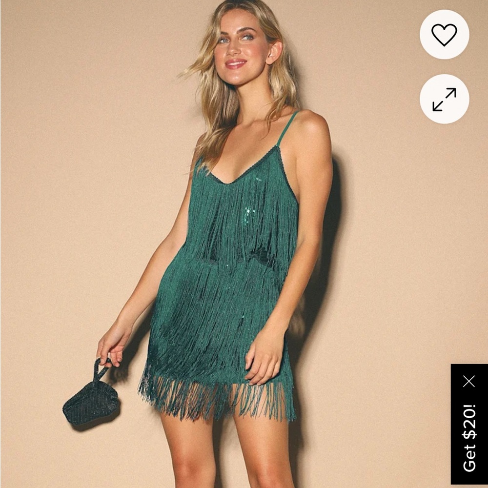 Lulu's Get in the Groove Emerald Green sequin fringe dress